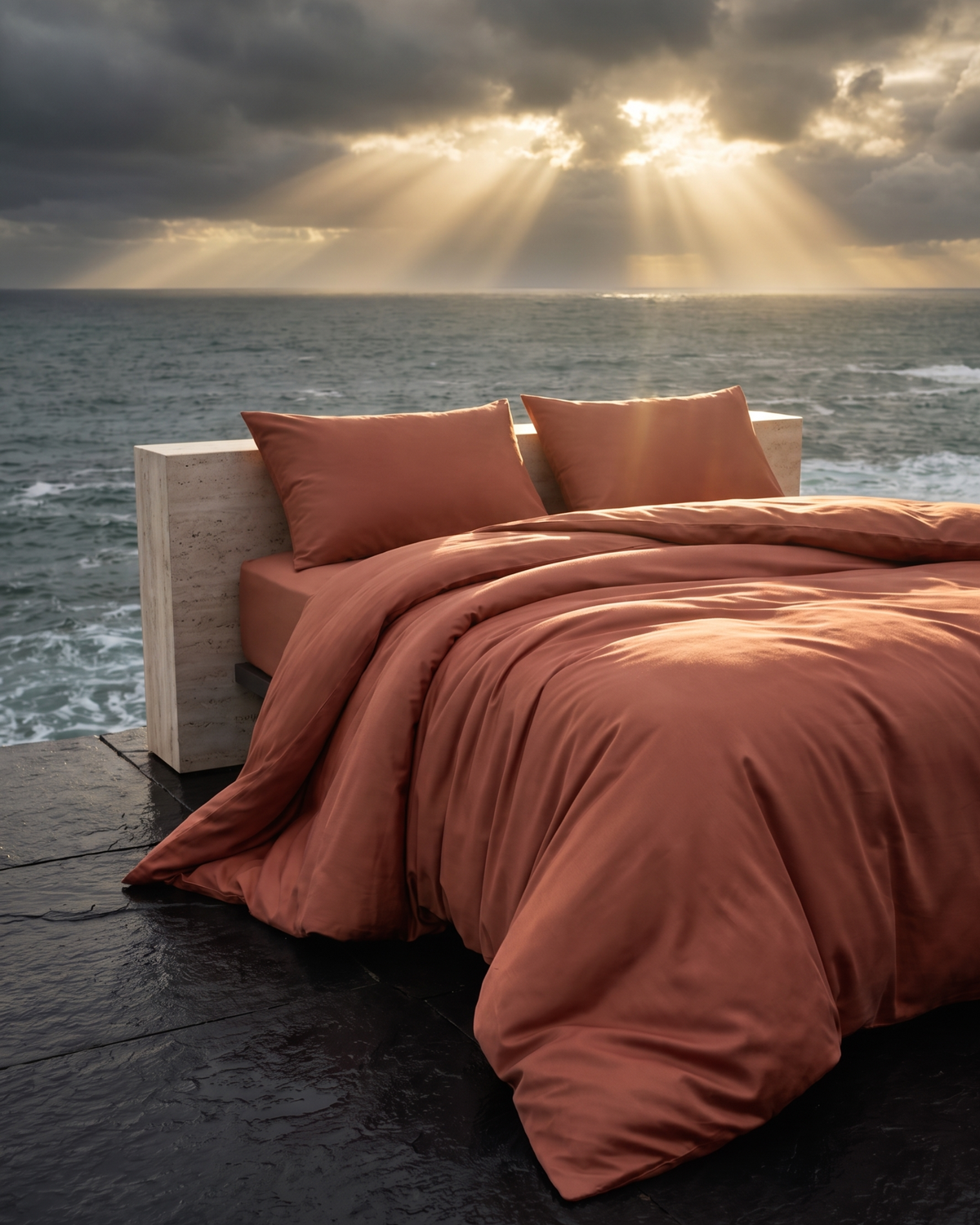 King Duvet Cover Set 240x220 with 2 Pillowcases · Italian Cotton Sateen · Muro al tramonto