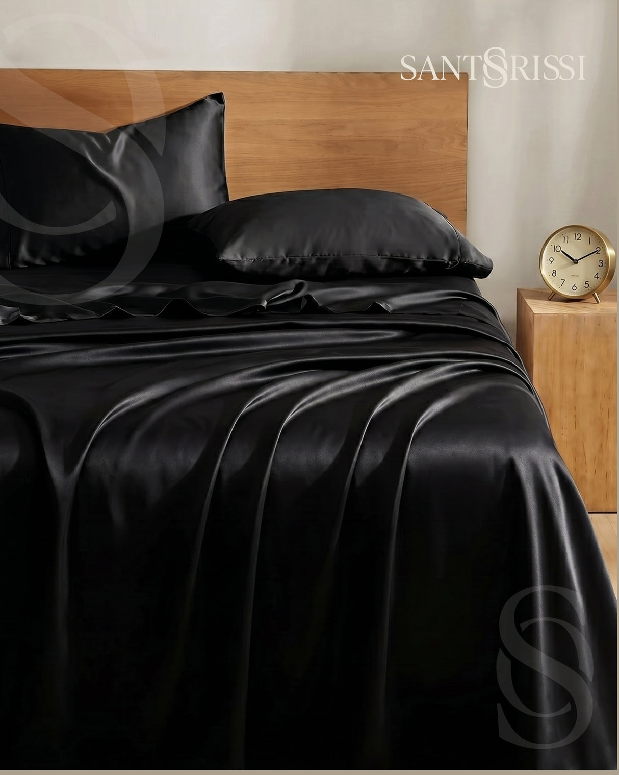 Black Italian MicroModal satin bedding – MONET Collection (Nero)