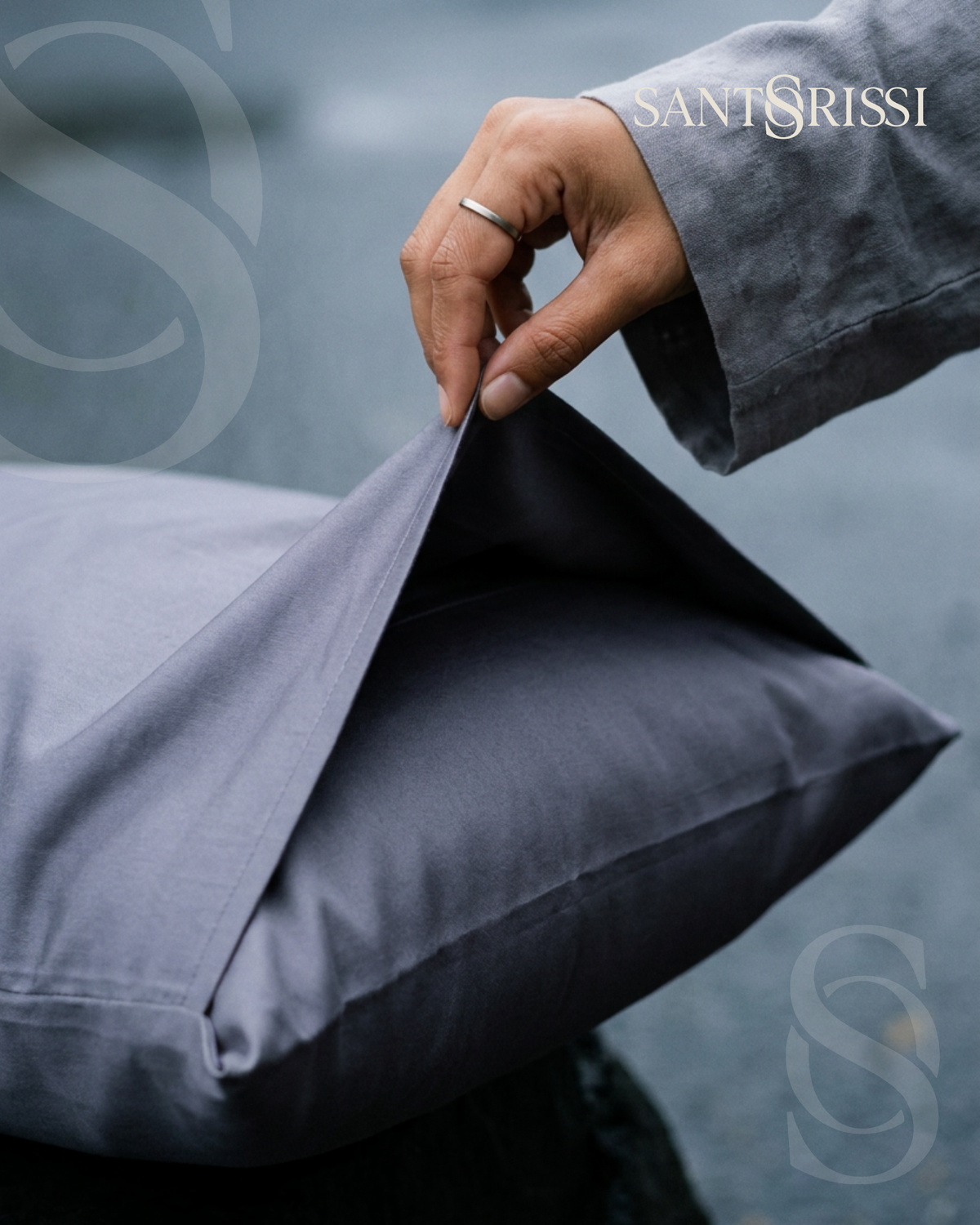 Slate grey Italian cotton sateen bedding – Pietra e Cenere Collection (Ardesia)