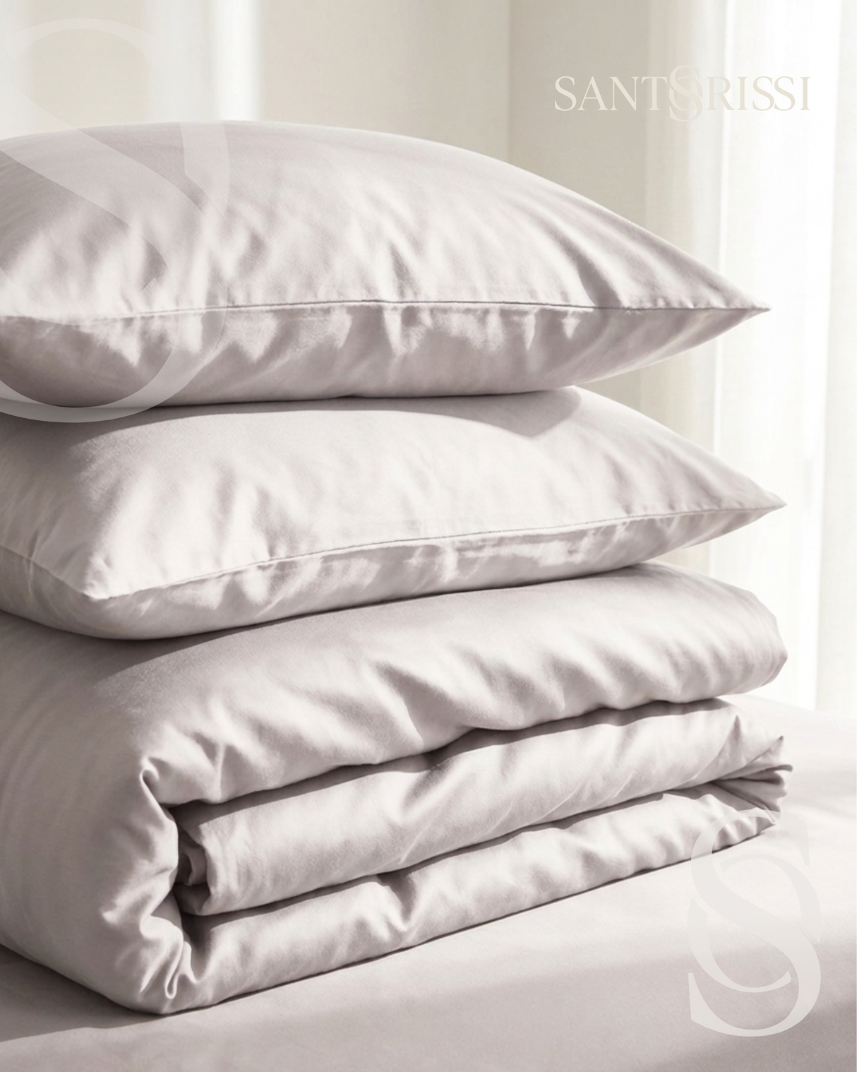 Light grey Italian cotton sateen bedding – Pietra e Cenere Collection (Cenere chiara)