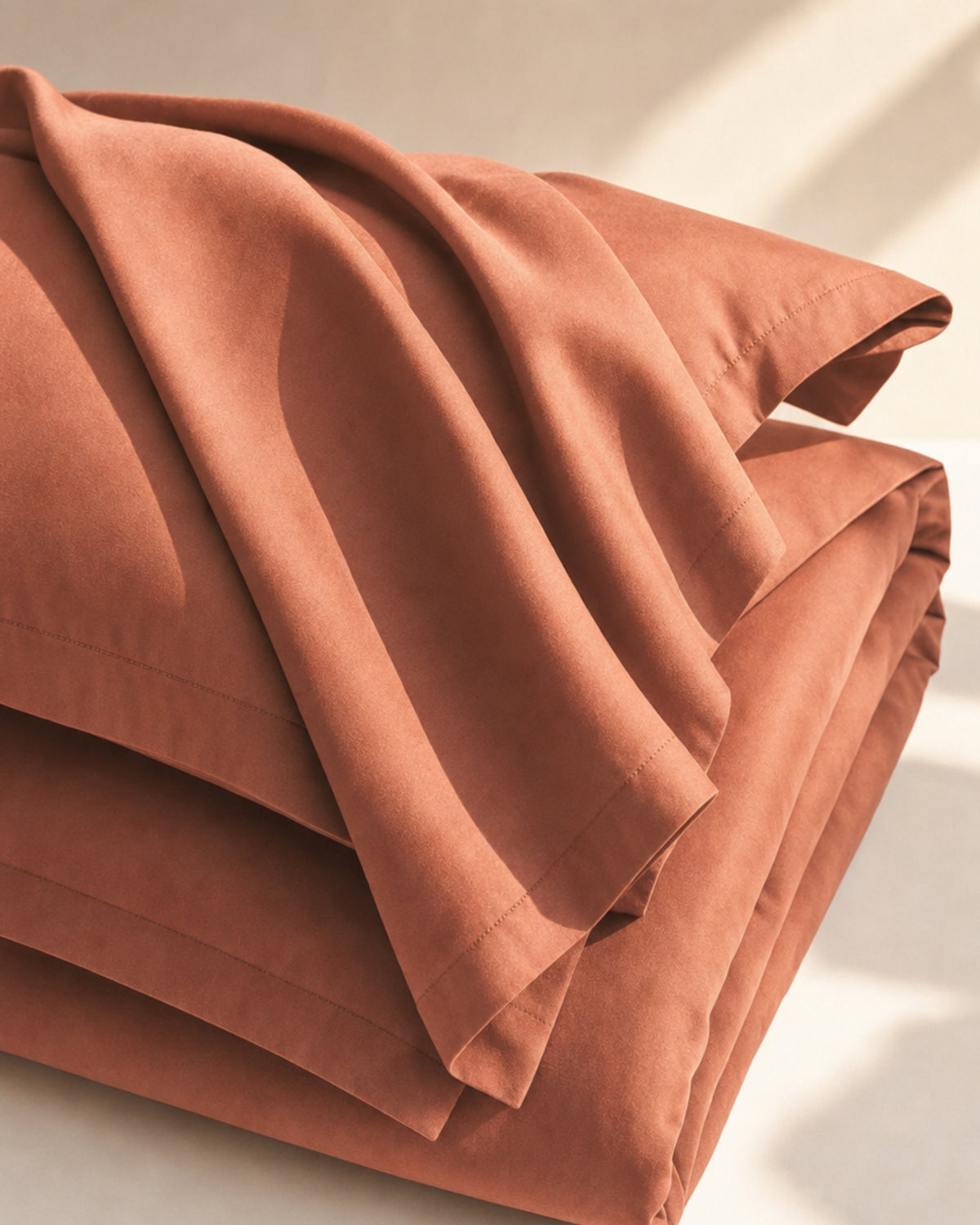 Italian Cotton Sateen Flat Sheet – Terra Bruciata Collection · Muro al tramonto