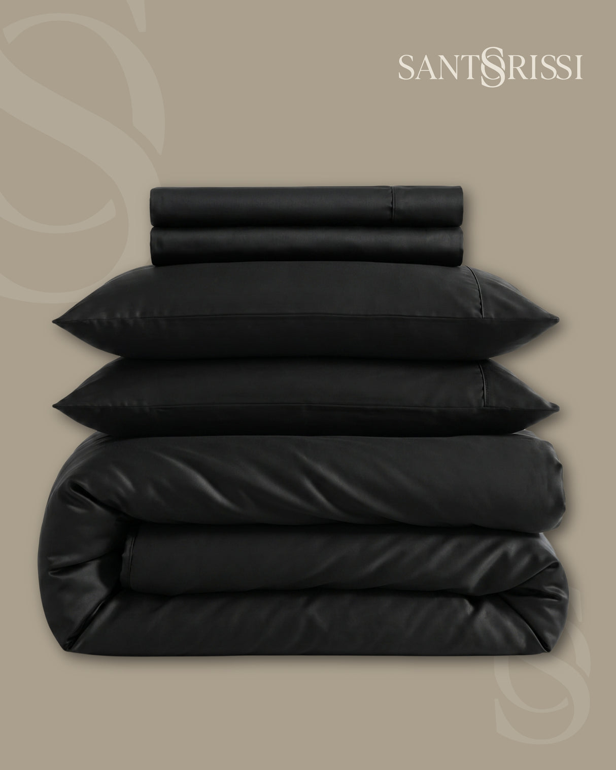 Black Italian MicroModal satin bedding – MONET Collection (Nero)