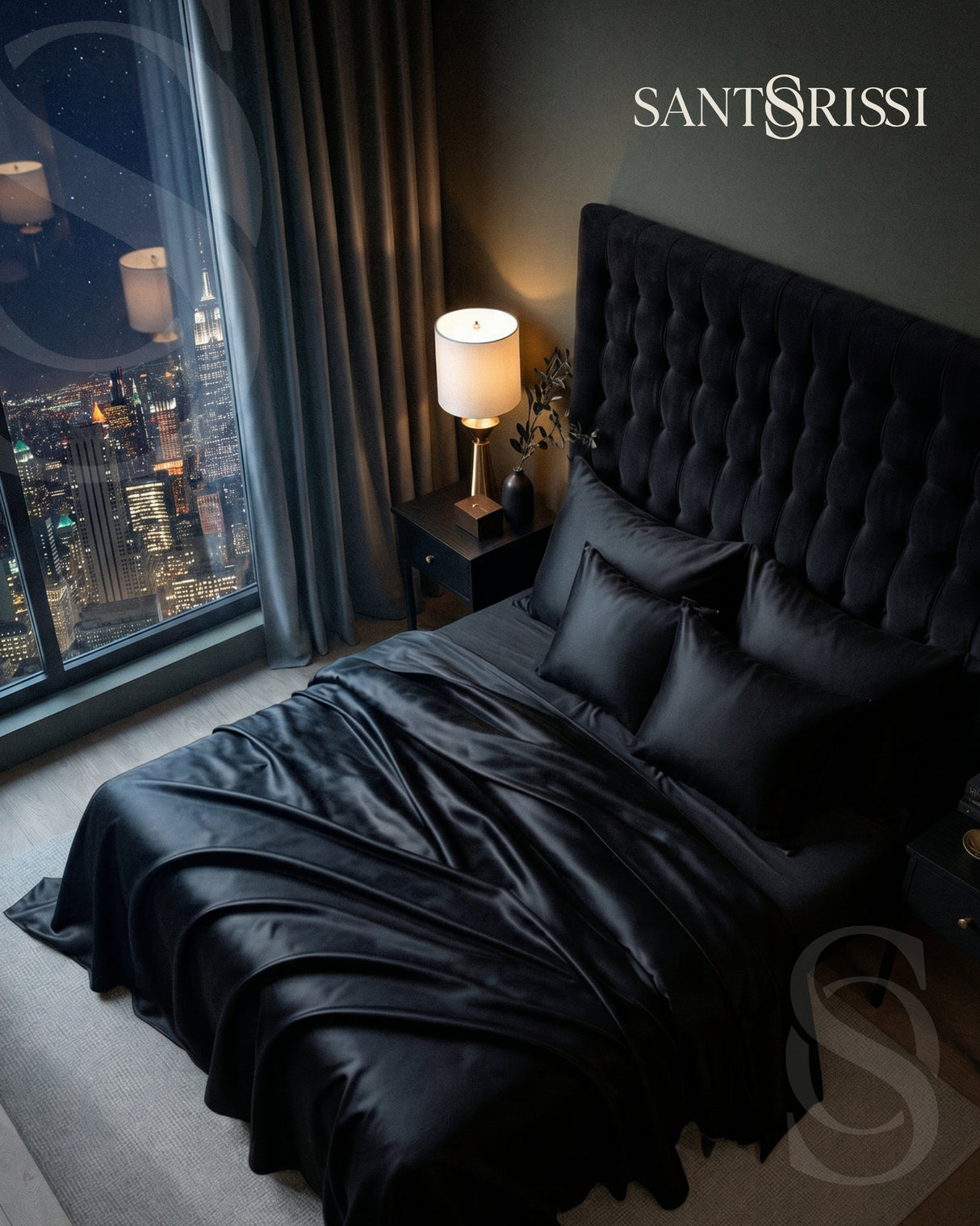 Black Italian MicroModal satin bedding – MONET Collection (Nero)