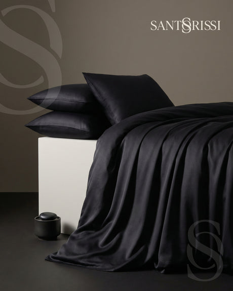 Black Italian MicroModal satin bedding – MONET Collection (Nero)
