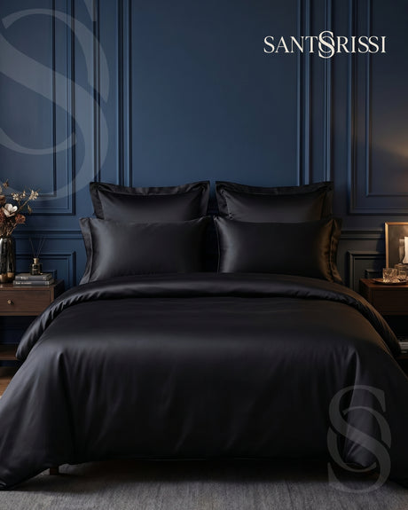 Black Italian MicroModal satin bedding – MONET Collection (Nero)