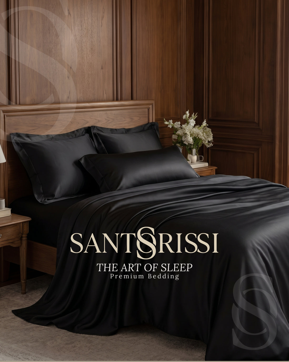 Black Italian MicroModal satin bedding – MONET Collection (Nero)