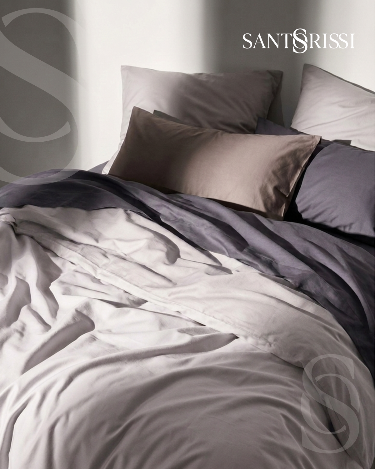 Light grey Italian cotton sateen bedding – Pietra e Cenere Collection (Cenere chiara)